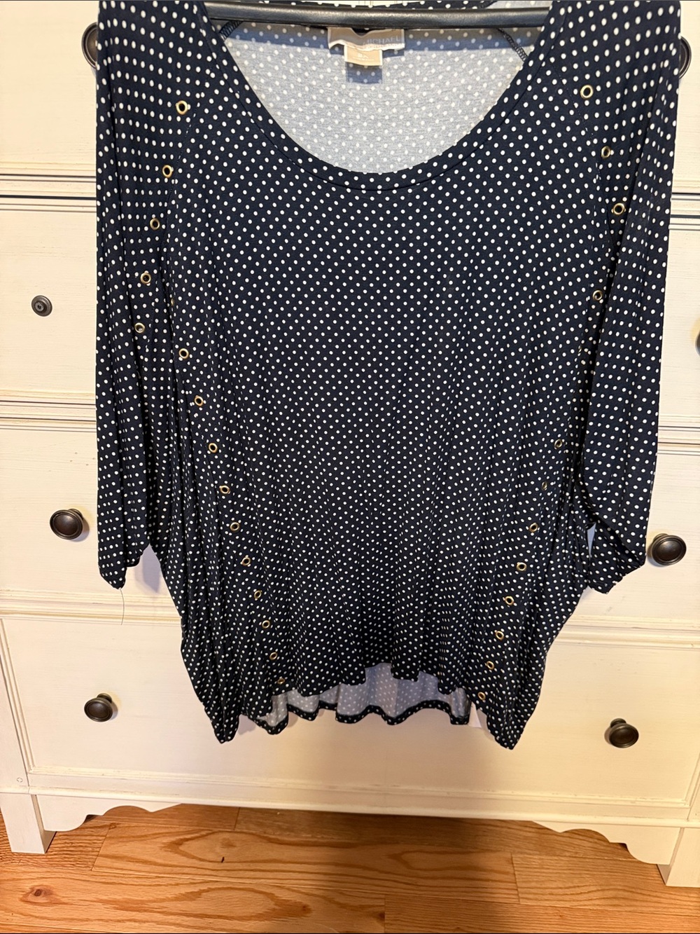 Michael Kors Navy and White Polka Dot Scoop Neck Tunic
